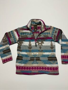 Roper kids size medium Zip-Front Roper Fleece Sweater - Teal, Gray & Magenta